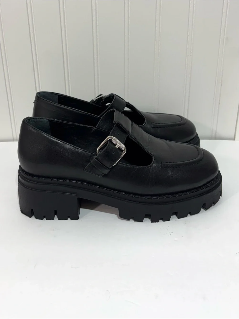 Seychelles Black Chunky Platform Mary Jane Loafers